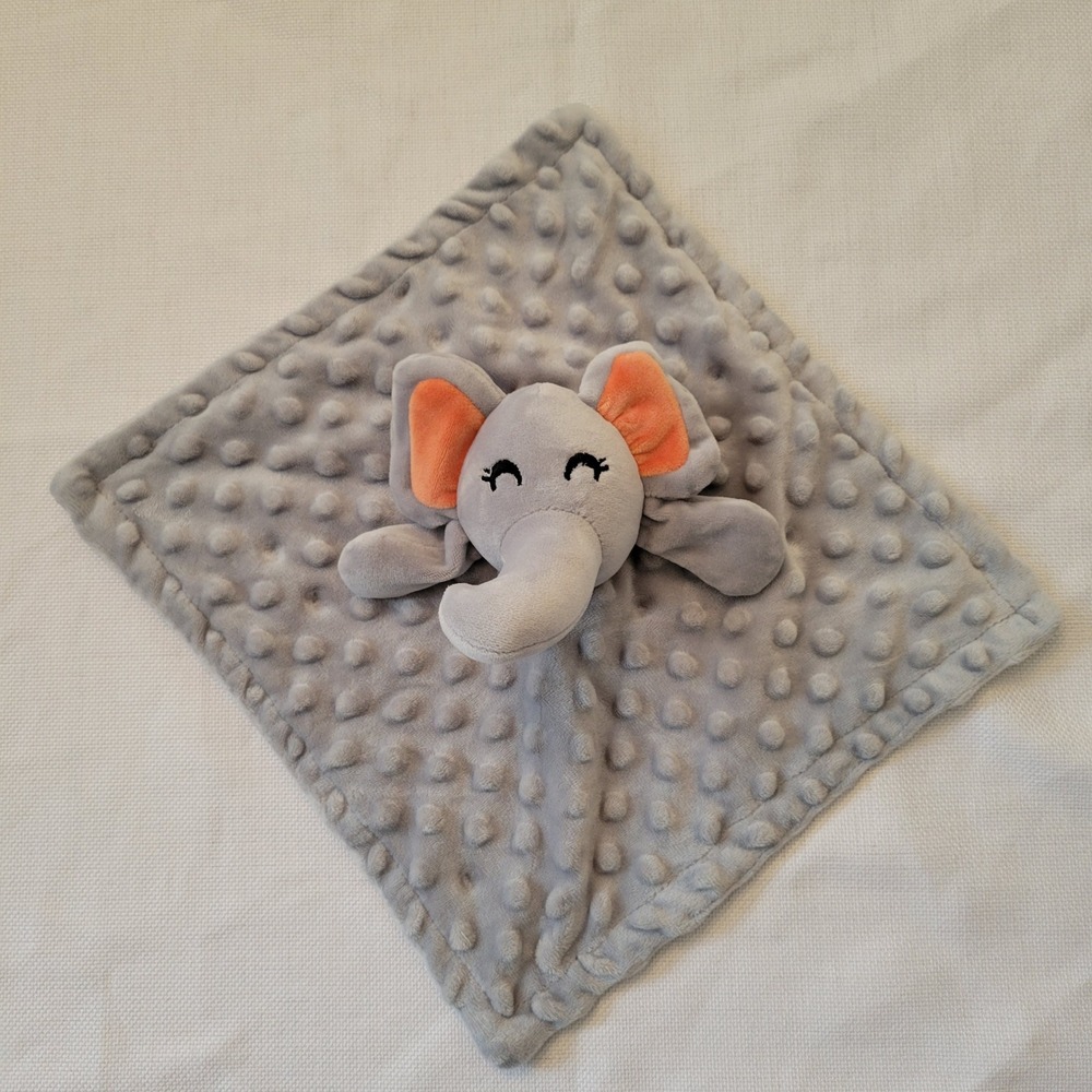 Baby Security Blanket Gray Elephant Minky Dot Plush LOVEY Nursery Gift Soft